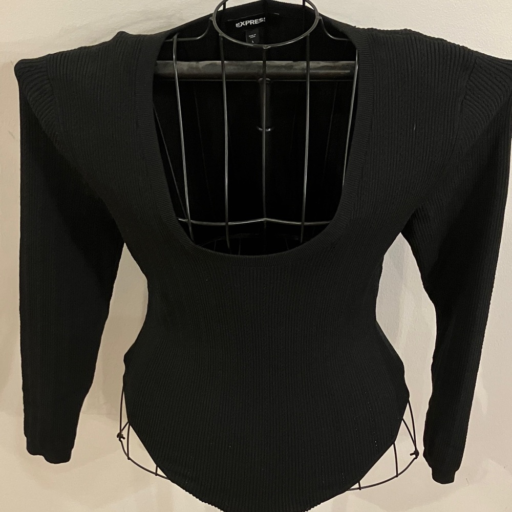 Express Black Ribbed Long Sleeve Bodysuit - Picture 3 of 10